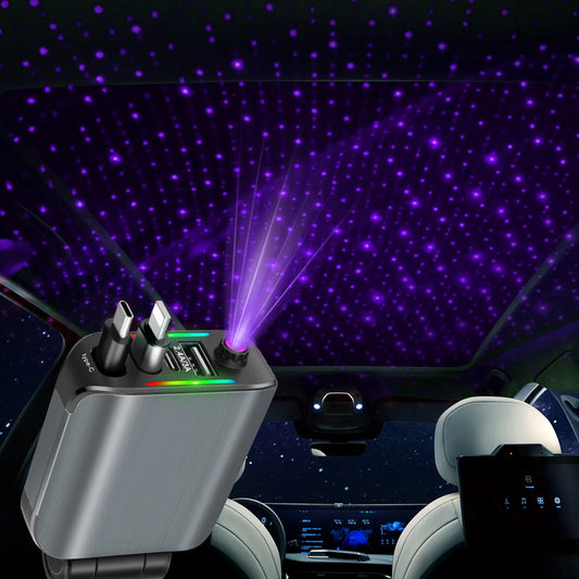 120W 4-in-1 Car Charger with Retractable Cable, Type-C & 2 USB Ports, Fast Charging for iPhone 15/14/13/12/11 Pro Max, Galaxy S2