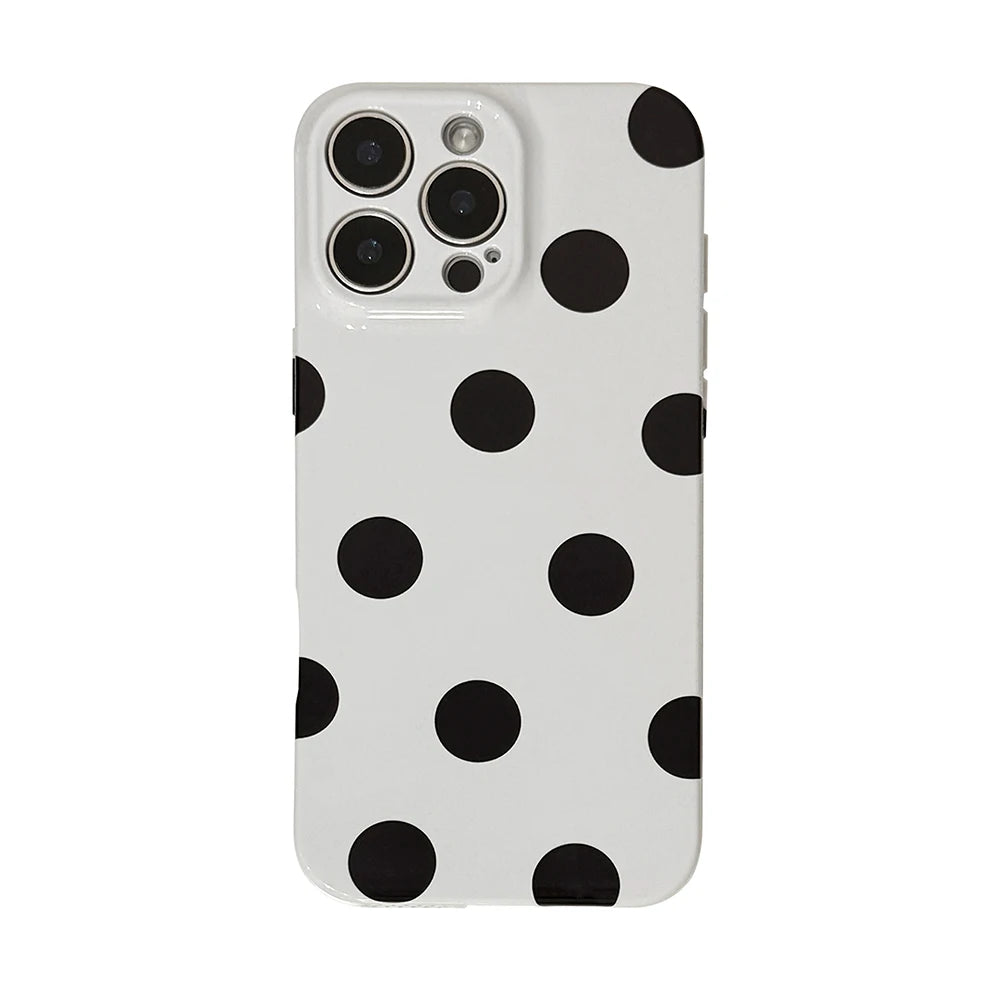 iphone White Black Polka-Dot Phone Case for iPhone 17 16 15 Pro 14 13 Pro Max Fashion Shockproof Cute Simple Soft Cover Case