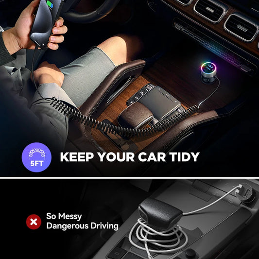 JOYROOM 60W Bluetooth 5.4 FM Transmitter PD QC 3.0 USB C Car Charging Adapter