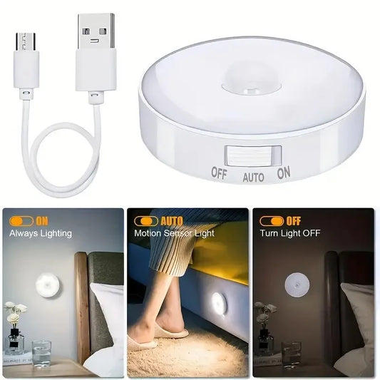 LED Night Light With Switch Smart Motion Sensor Magnetic Wireless Wall Lamp For Bed USB Rechargeable Warm White RGB Night Lamp