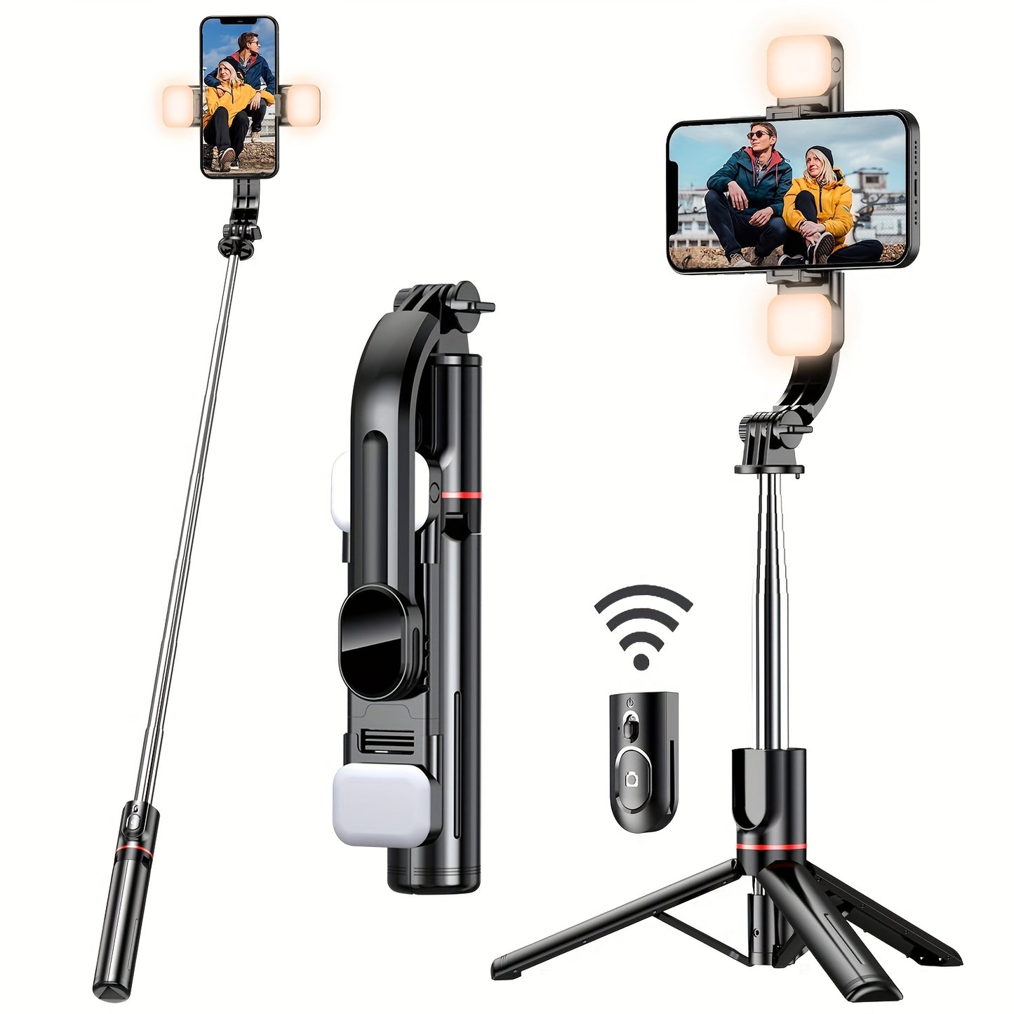 45 Inch Extra Long Flexible Phone Tripod 1pc Selfie Stick With Two Fill Light, Upgraded Tripod, Detachable Remote Compatible With IPhone 14/14 Pro/13/13 Pro/12/12 Pro/11/11 Pro/XS Max/XS/XR/X/8/7 And Android Smartphones