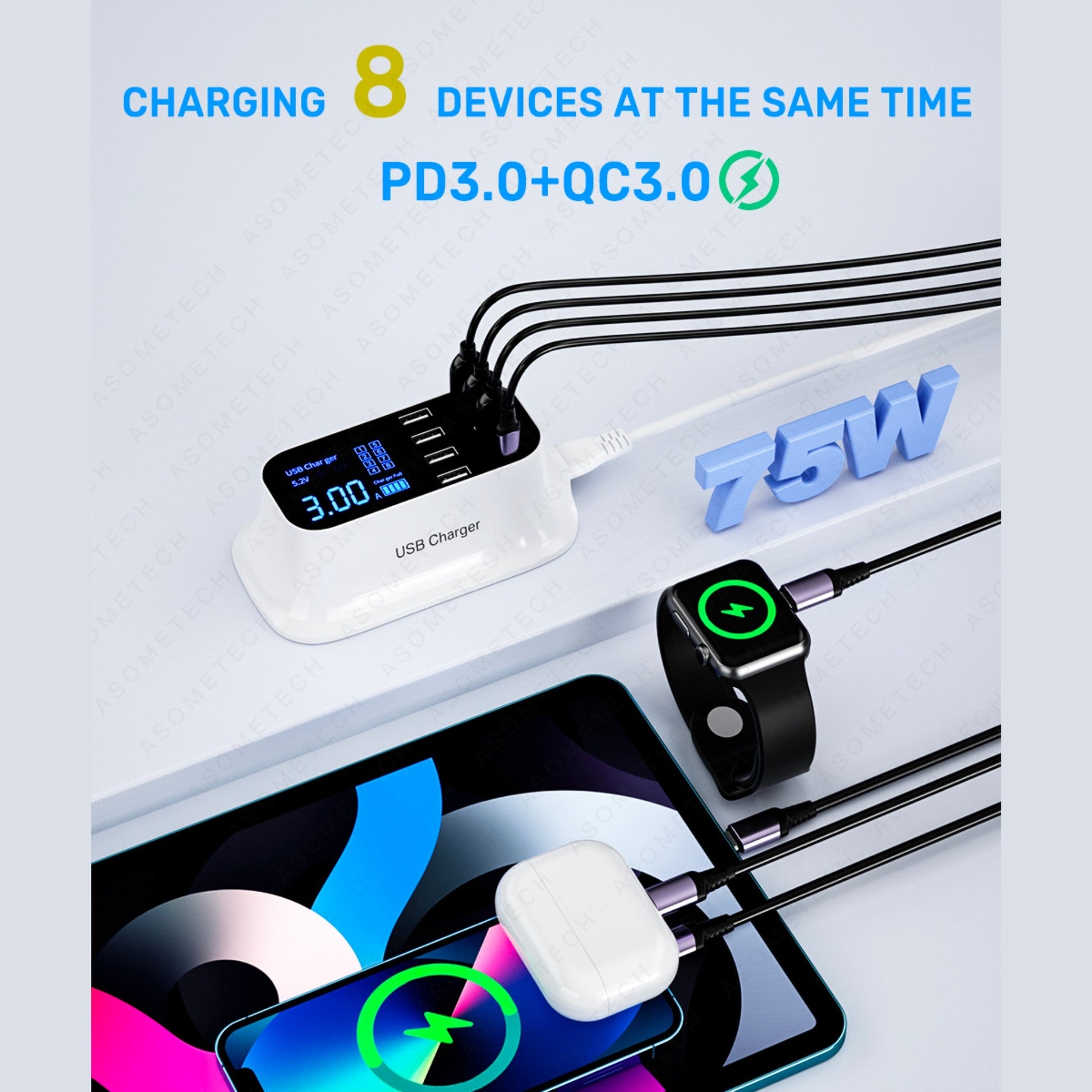 Anacotte 8 Port LED Display Charging Hub for iPhone 13,12, iPad, Samsung-4
