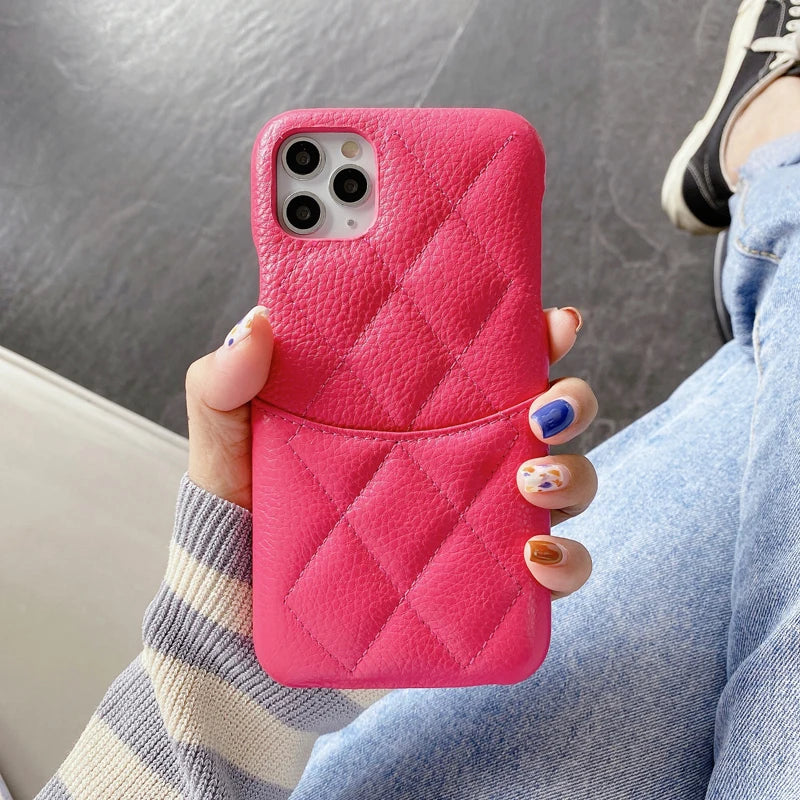High Quality Luxury Fashion Genuine Cowhide Leather Card Slot Lambskin Case Cover For Iphone 17 Air 16 15 14 Plus 13 12 Pro Max