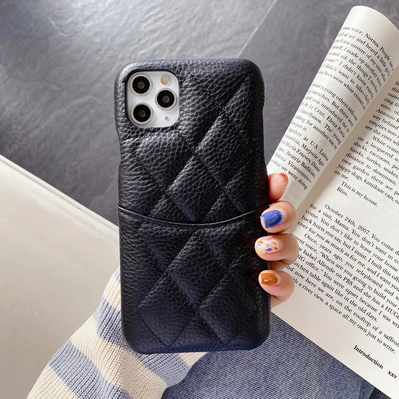 High Quality Luxury Fashion Genuine Cowhide Leather Card Slot Lambskin Case Cover For Iphone 17 Air 16 15 14 Plus 13 12 Pro Max