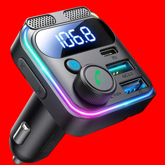 JOYROOM Bluetooth 5.3 FM Transmitter for Car 48W PD&QC3.0 Car Charger Adapter Bluetooth & U Disk,Dual Mics Hands-Free Call