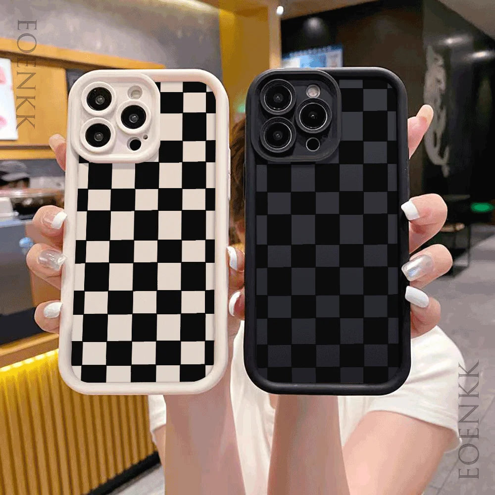 iphone Black and white checkered Graphic Phone Case 15 14 13 12 11 X XR XS SE2 SE 8 7 Plus Pro Max Mini Silicone Back Cover