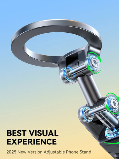 2025 New Version Adjustable Phone Stand with metallic design on a gradient background