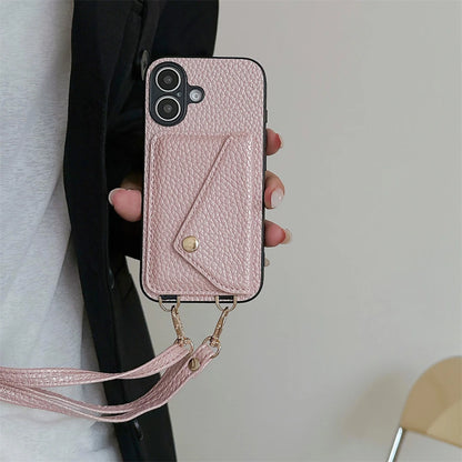 Crossbody Lanyard Necklace Strap Rope Leather Phone Case For iPhone 17 16 12 14 13 15 Pro Max XS 8 Plus Wallet Card Holder Cover