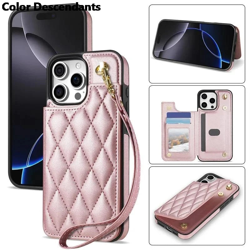 Wallet Cards Solt Leather Case For iPhone 16 Pro Max 15 Plus 14 13 12 11 X XS XR SE 2022 8 7 Pocket Magnetic Double Buckle Cover