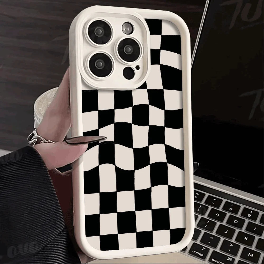 iphone Black and white checkered Graphic Phone Case 15 14 13 12 11 X XR XS SE2 SE 8 7 Plus Pro Max Mini Silicone Back Cover