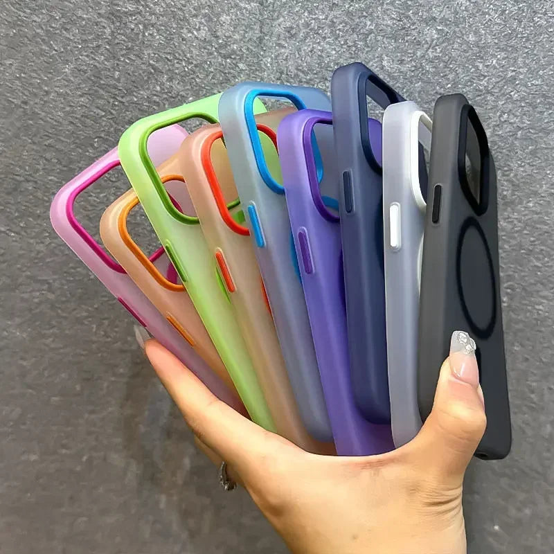 Matte Candy Magnetic Wireless Charge Transparent Case For iPhone 16 15 14Plus 13 12 17 Pro Max For Magsafe Shockproof Hard Cover