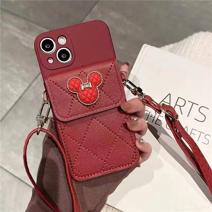 Cartoon Diamond Leather Wallet Case  Card Holder Crossbody Lanyard Cover