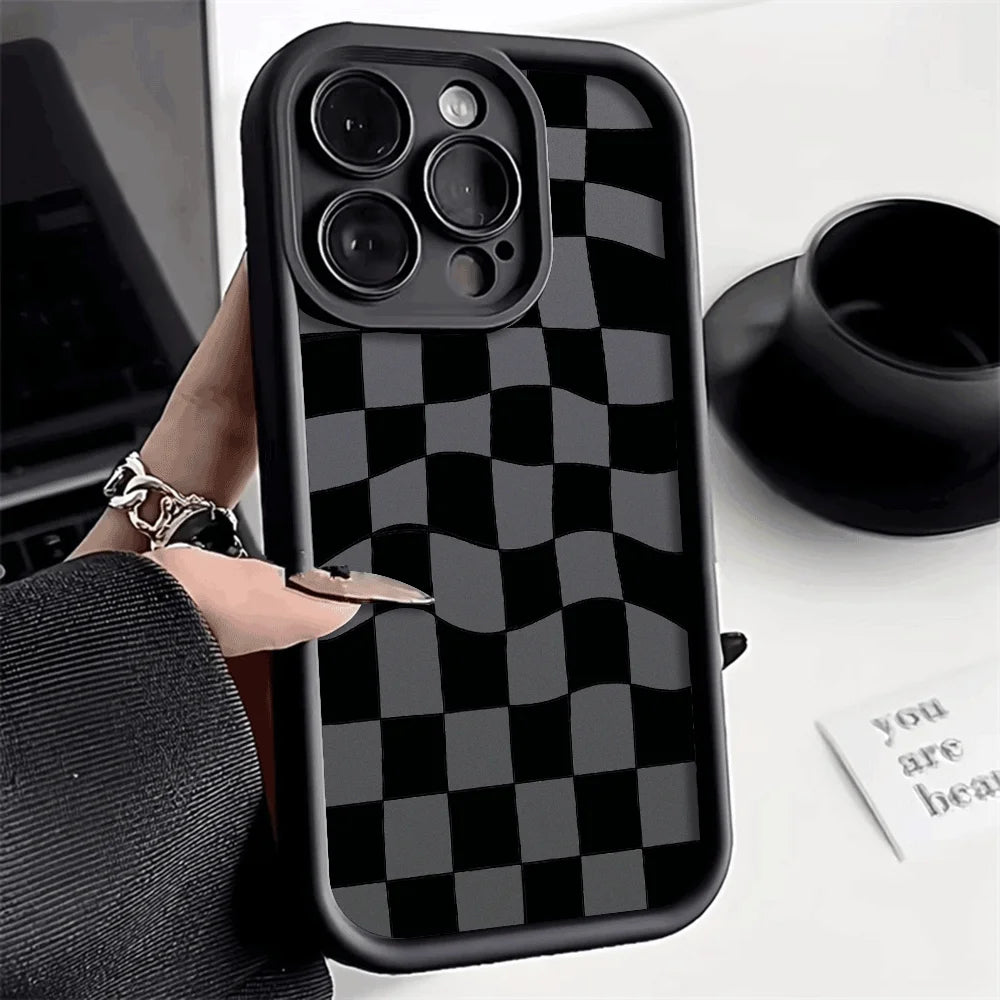iphone Black and white checkered Graphic Phone Case 15 14 13 12 11 X XR XS SE2 SE 8 7 Plus Pro Max Mini Silicone Back Cover