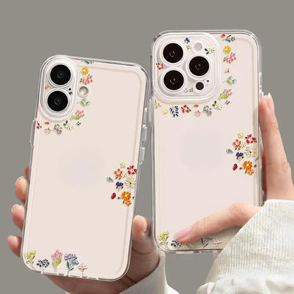 Simple Flowers Case for IPhone 16Pro Max 15 14 13 12Mini 11 Pro X XR 7 8 Plus Shockproof Cover Screen Protector Casing