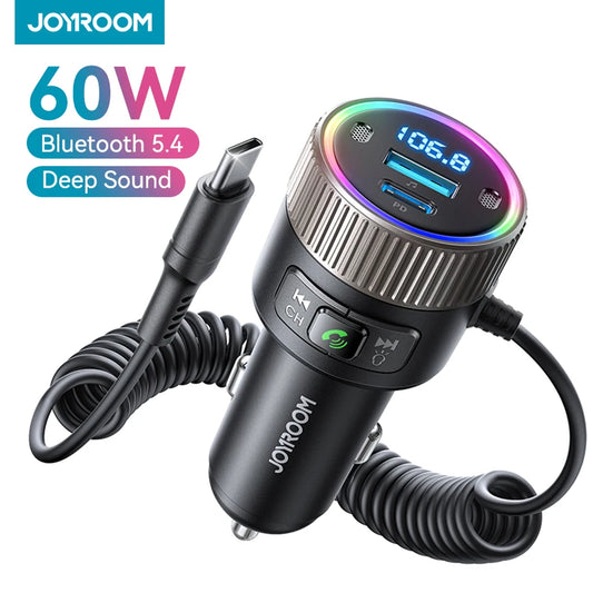 JOYROOM 60W Bluetooth 5.4 FM Transmitter PD QC 3.0 USB C Car Charging Adapter