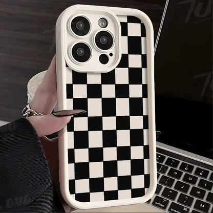 iphone Black and white checkered Graphic Phone Case 15 14 13 12 11 X XR XS SE2 SE 8 7 Plus Pro Max Mini Silicone Back Cover