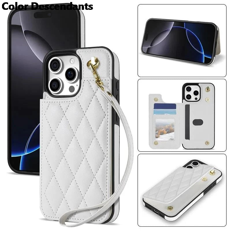 Wallet Cards Solt Leather Case For iPhone 16 Pro Max 15 Plus 14 13 12 11 X XS XR SE 2022 8 7 Pocket Magnetic Double Buckle Cover