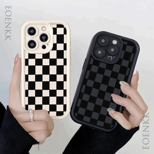 iphone Black and white checkered Graphic Phone Case 15 14 13 12 11 X XR XS SE2 SE 8 7 Plus Pro Max Mini Silicone Back Cover