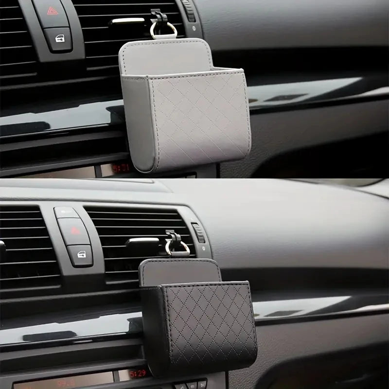 Leather Car Phone Holder Mount Air Vent Hanging Storage Bag