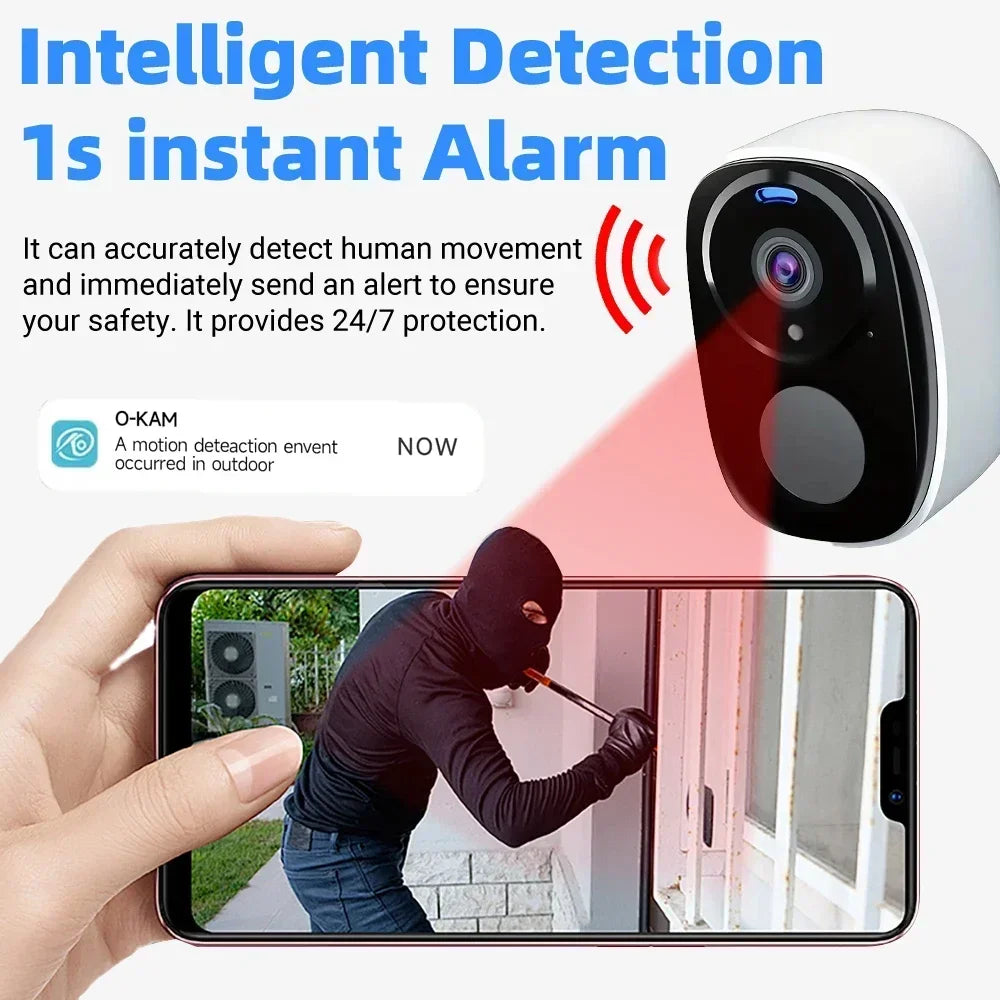Wireless 2K 5MP Solar Security Camera Outdoor Color Night Vision Battery Powered Support 2.4G WiFi, PIR, Waterproof, 2-Way Alexa