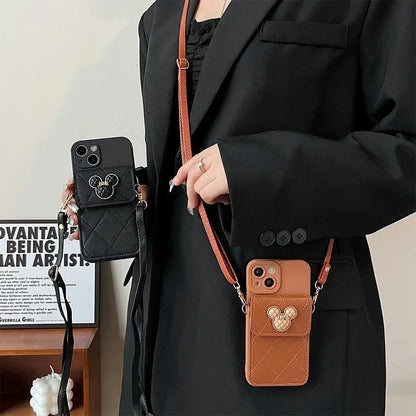 Cartoon Diamond Leather Wallet Case  Card Holder Crossbody Lanyard Cover