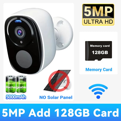 Wireless 2K 5MP Solar Security Camera Outdoor Color Night Vision Battery Powered Support 2.4G WiFi, PIR, Waterproof, 2-Way Alexa