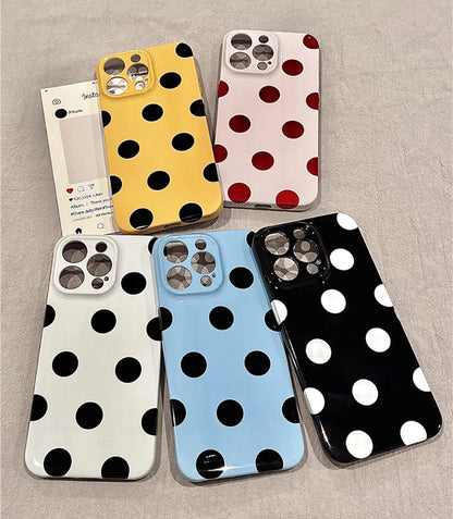 iphone White Black Polka-Dot Phone Case for iPhone 17 16 15 Pro 14 13 Pro Max Fashion Shockproof Cute Simple Soft Cover Case