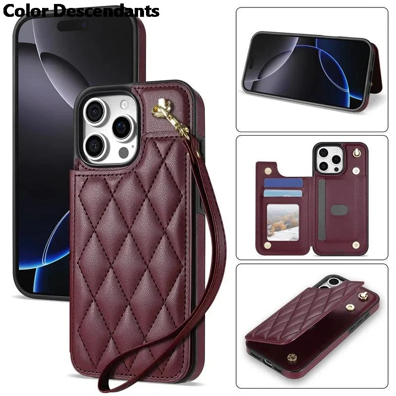 Wallet Cards Solt Leather Case For iPhone 16 Pro Max 15 Plus 14 13 12 11 X XS XR SE 2022 8 7 Pocket Magnetic Double Buckle Cover