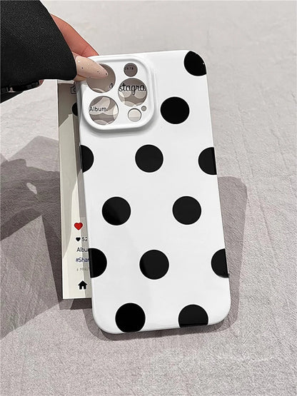 iphone White Black Polka-Dot Phone Case for iPhone 17 16 15 Pro 14 13 Pro Max Fashion Shockproof Cute Simple Soft Cover Case