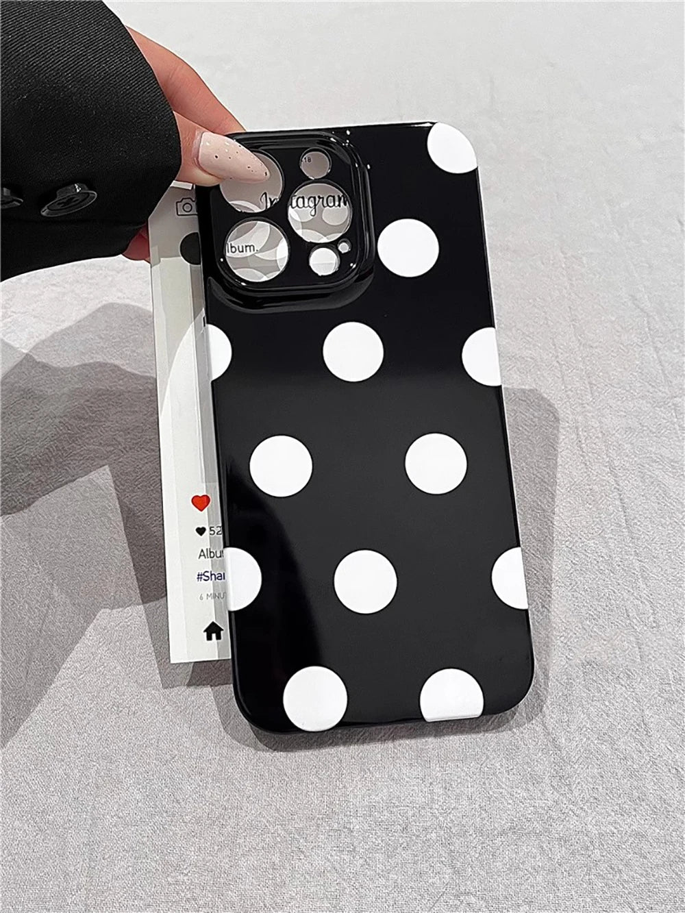 iphone White Black Polka-Dot Phone Case for iPhone 17 16 15 Pro 14 13 Pro Max Fashion Shockproof Cute Simple Soft Cover Case