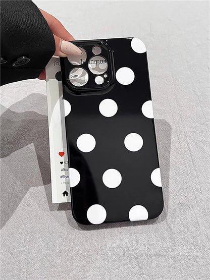 iphone White Black Polka-Dot Phone Case for iPhone 17 16 15 Pro 14 13 Pro Max Fashion Shockproof Cute Simple Soft Cover Case