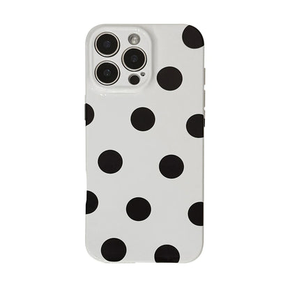 iphone White Black Polka-Dot Phone Case for iPhone 17 16 15 Pro 14 13 Pro Max Fashion Shockproof Cute Simple Soft Cover Case