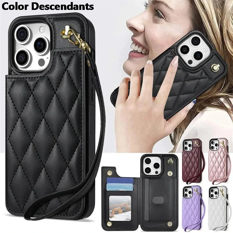 Wallet Cards Solt Leather Case For iPhone 16 Pro Max 15 Plus 14 13 12 11 X XS XR SE 2022 8 7 Pocket Magnetic Double Buckle Cover