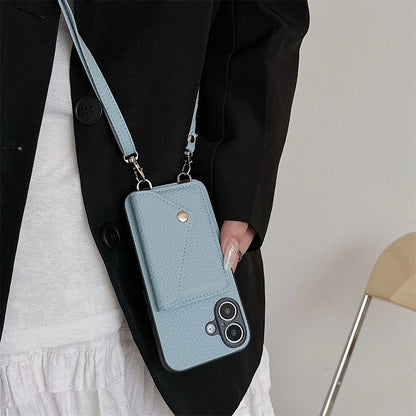 Crossbody Lanyard Necklace Strap Rope Leather Phone Case For iPhone 17 16 12 14 13 15 Pro Max XS 8 Plus Wallet Card Holder Cover