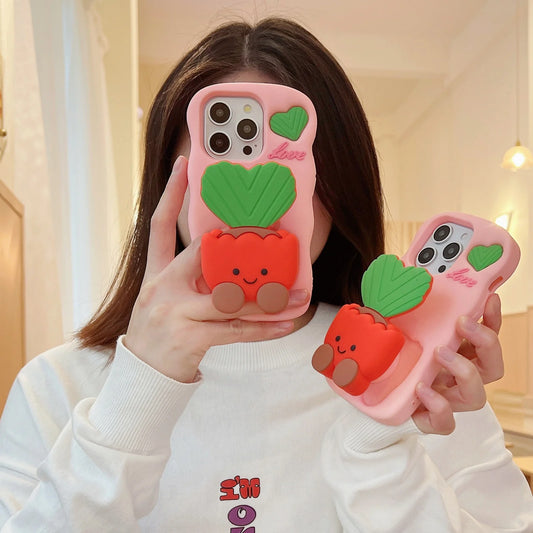 Silicone 3D Potted Stand Phone Case