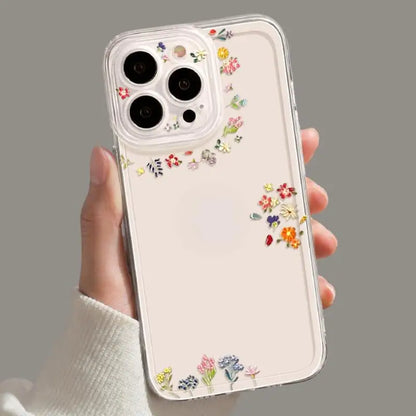 Simple Flowers Case for IPhone 16Pro Max 15 14 13 12Mini 11 Pro X XR 7 8 Plus Shockproof Cover Screen Protector Casing