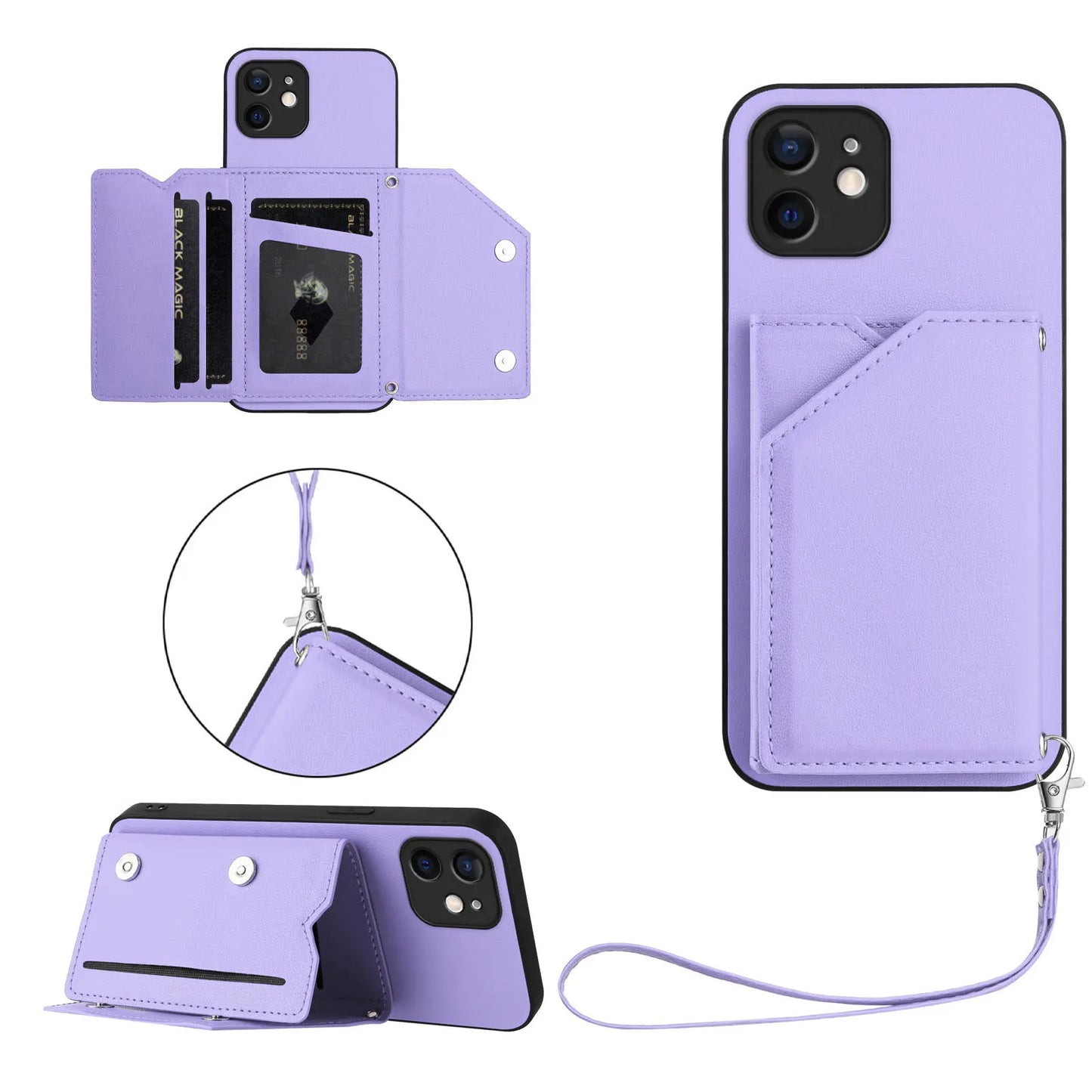 Wallet Cards Solt Leather Case For iPhone 16 Pro Max 15 Plus 14 13 12 11 X XS XR SE 2022 8 7 Pocket Magnetic Double Buckle Cover