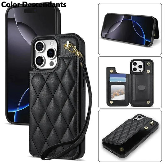 Wallet Cards Solt Leather Case For iPhone 16 Pro Max 15 Plus 14 13 12 11 X XS XR SE 2022 8 7 Pocket Magnetic Double Buckle Cover