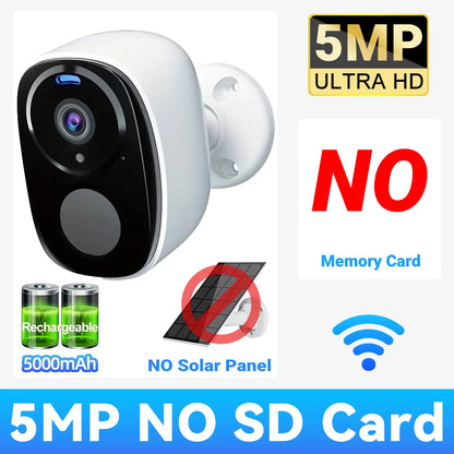 Wireless 2K 5MP Solar Security Camera Outdoor Color Night Vision Battery Powered Support 2.4G WiFi, PIR, Waterproof, 2-Way Alexa
