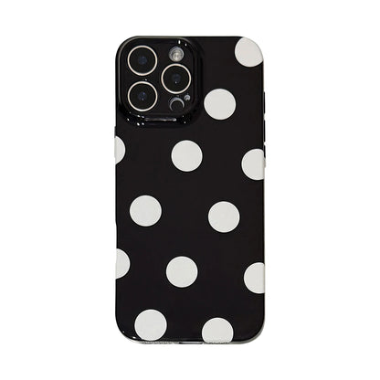 iphone White Black Polka-Dot Phone Case for iPhone 17 16 15 Pro 14 13 Pro Max Fashion Shockproof Cute Simple Soft Cover Case