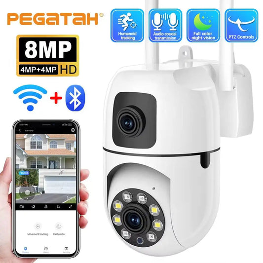 8MP Security Surveillance IP Camera Dual Lens Dual Screen WIFI Cam Outdoor Auto Tracking Two-way Audio HD Night Color Cameras