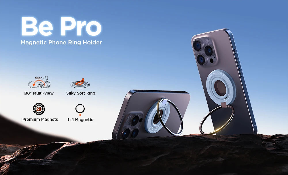 Be Pro magnetic phone ring holder with smartphone on a desert background